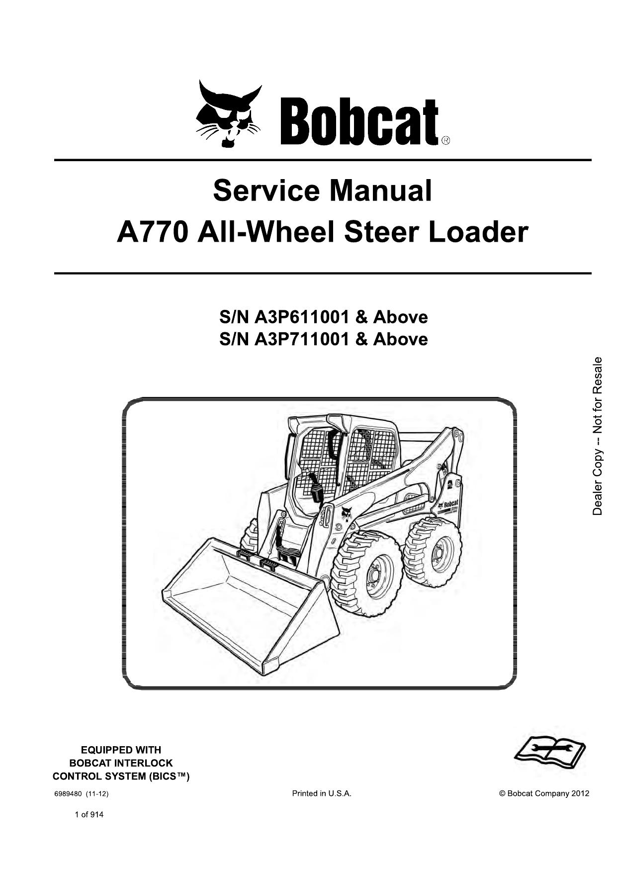 A770 All-Wheel Steer Loader Service Manual Bobcat